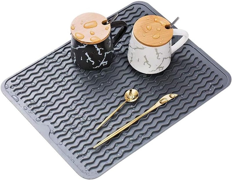 Bukela Silicone Dish Drying Mat for Multiple Usage, Kitchen Mat Easy Clean, Eco-friendly, Super Sturdy Silicone Heat Resistant Trivet, Dishwasher Safe, Dish Draining Mat (40X30cm) (Grey, 40X30cm) - Image 1